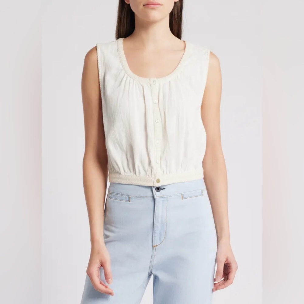 Faherty Ilsa Embriodered Organic Cotton Button-Up Tank